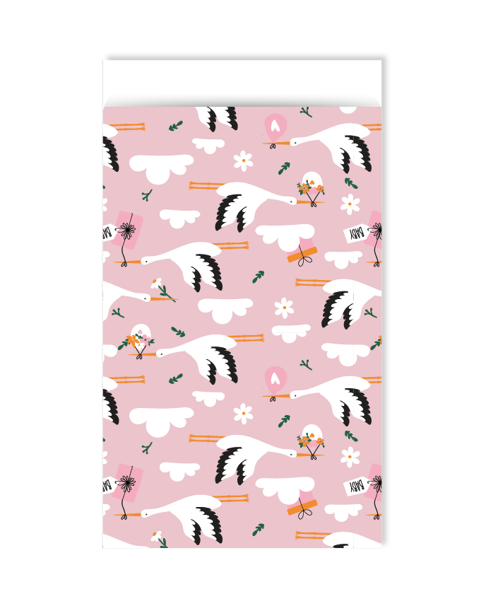 Cadeauzakjes M - Ooievaar pink