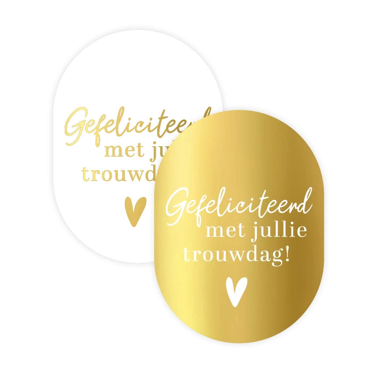Stickers - gefeliciteerd trouwdag wit\goud (10 stuks)
