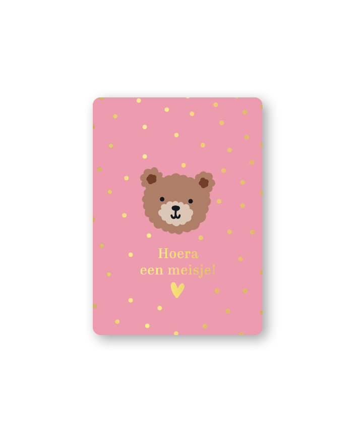 Mini kaartje - Hoera een meisje - Little bear pink